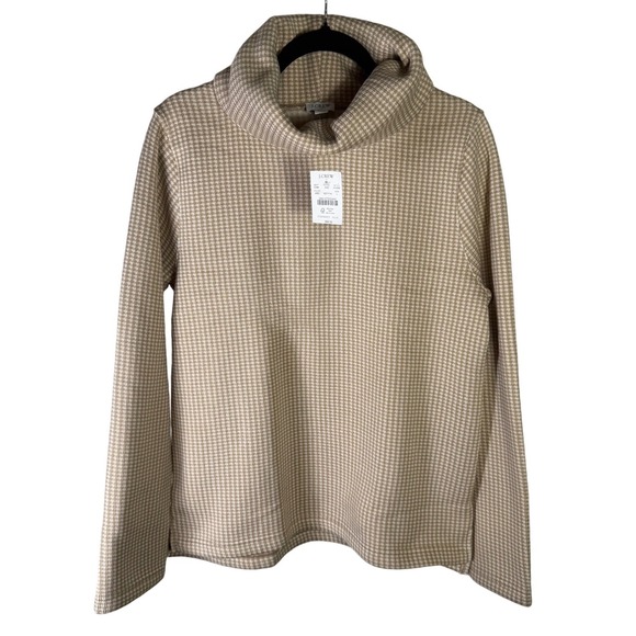 J.Crew Tops - NWT J.Crew Womens Houndstooth Cowl Neck Fleece Lined Knit Top Tan White H1549 L